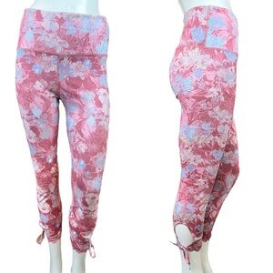 Anthropologie Daily Practice Pink Multi Floral Print Leggings Scallop Tie Medium